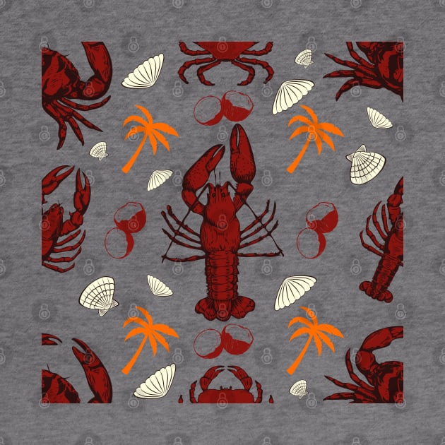 Lobsters, Crabs and Sea Shells Pattern, Relaxing Beachlife by vystudio